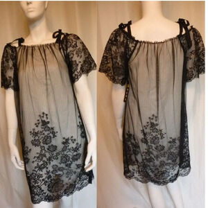 HERA Los Angeles Midi Shift Black Lace White Lining Tunic Dress LBD